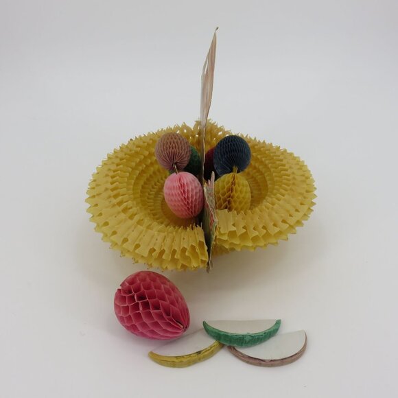 Vintage Easter Bunny Rabbit Basket Eggs Honeycomb Paper Table Decor Made in USA - Picture 9 of 16